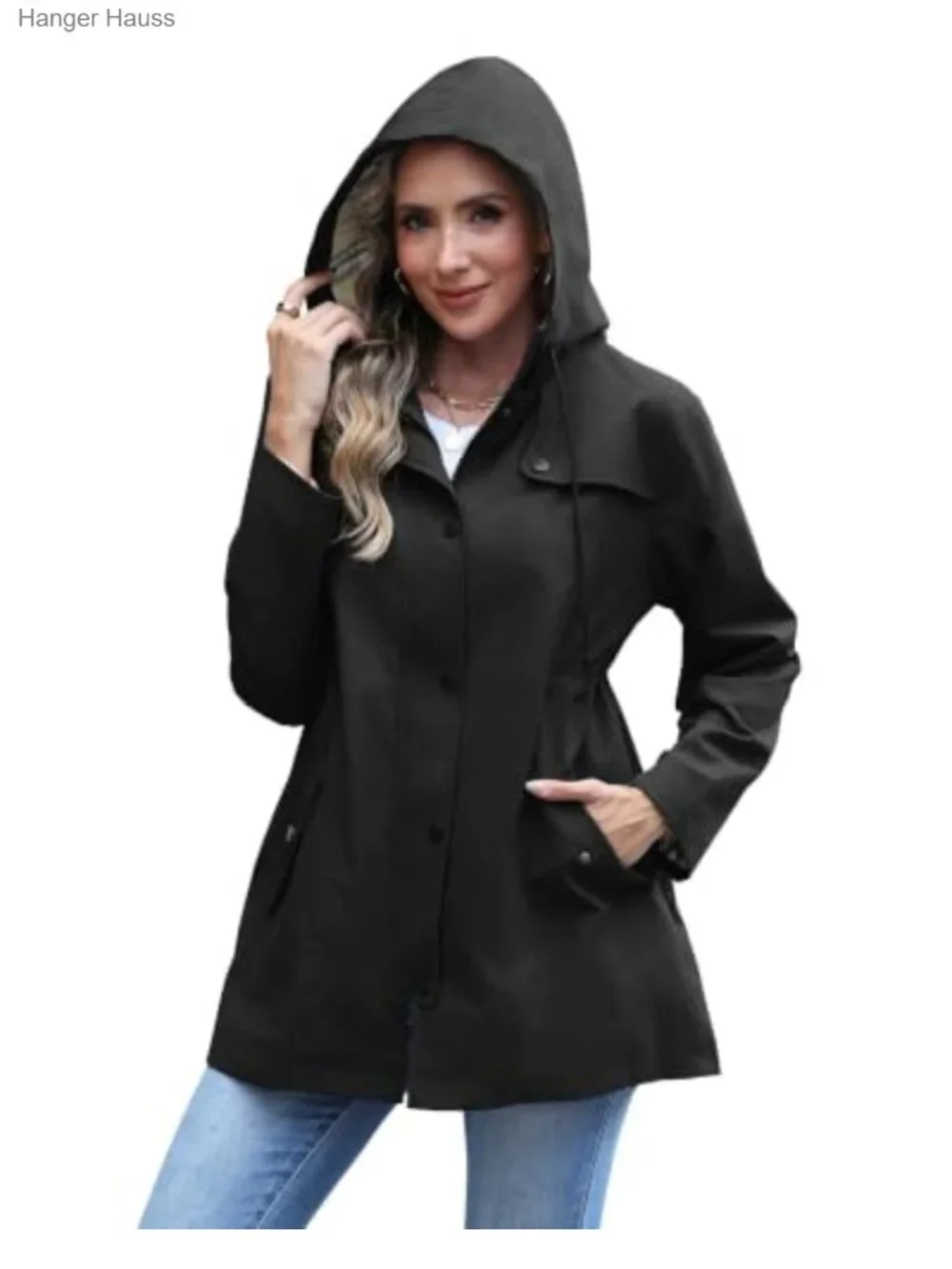 Waterproof Long Hooded Trench Coat Lined Windbreaker Jacket